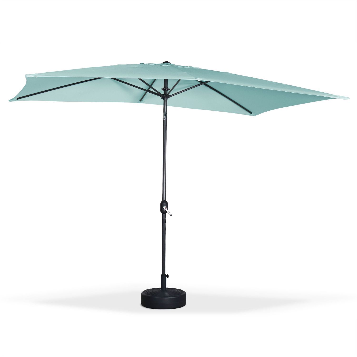 Straight round parasol 2x3m , Aqua Green, adjustable aluminium central mast and crank handle opening