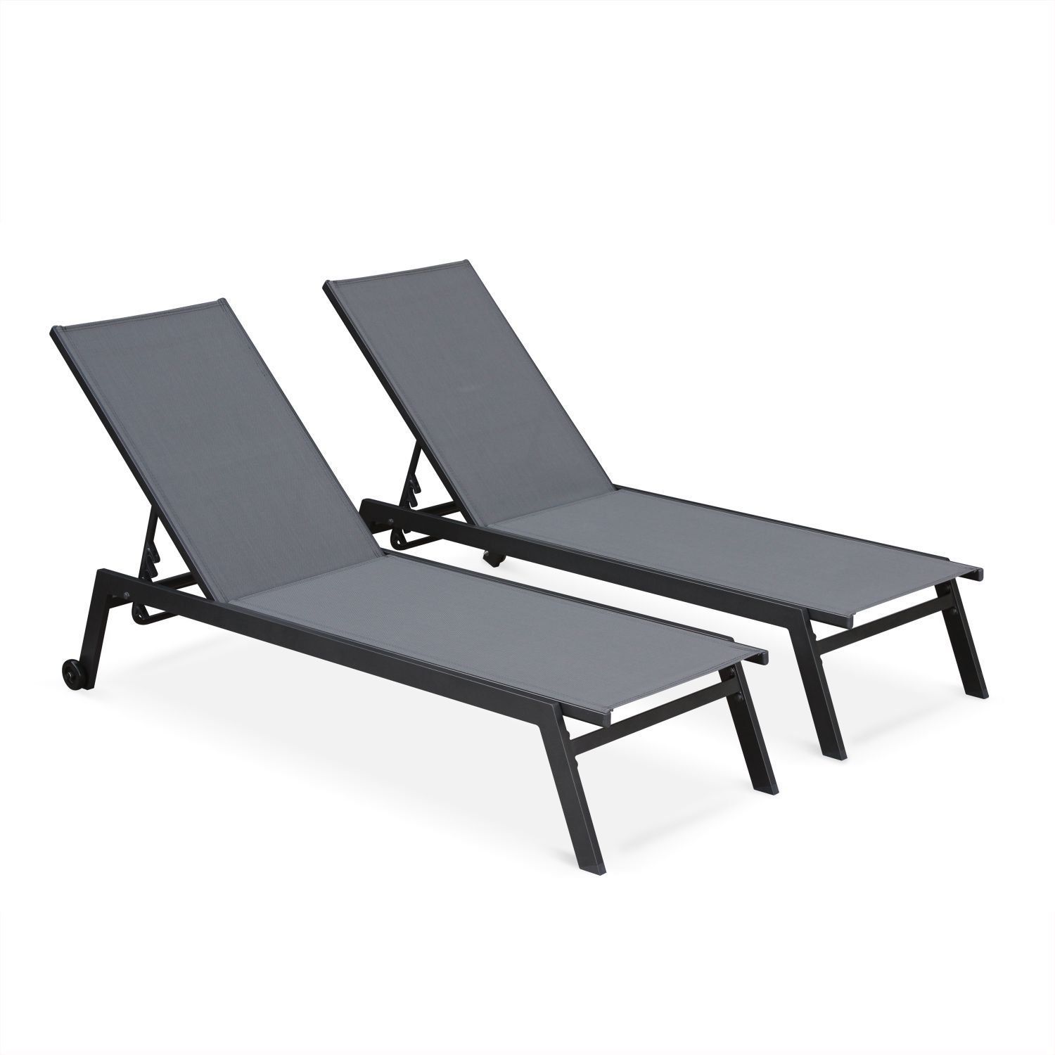 Set Of 2 ELSA Sun Loungers In Grey Aluminium And Dark Grey Textilene   Set Of 2 Elsa Sun Loungers In Grey Aluminium And Dark Grey Textilene Adjustable Loungers With Wheels 846de34c5e2208a602d526646458dff3 