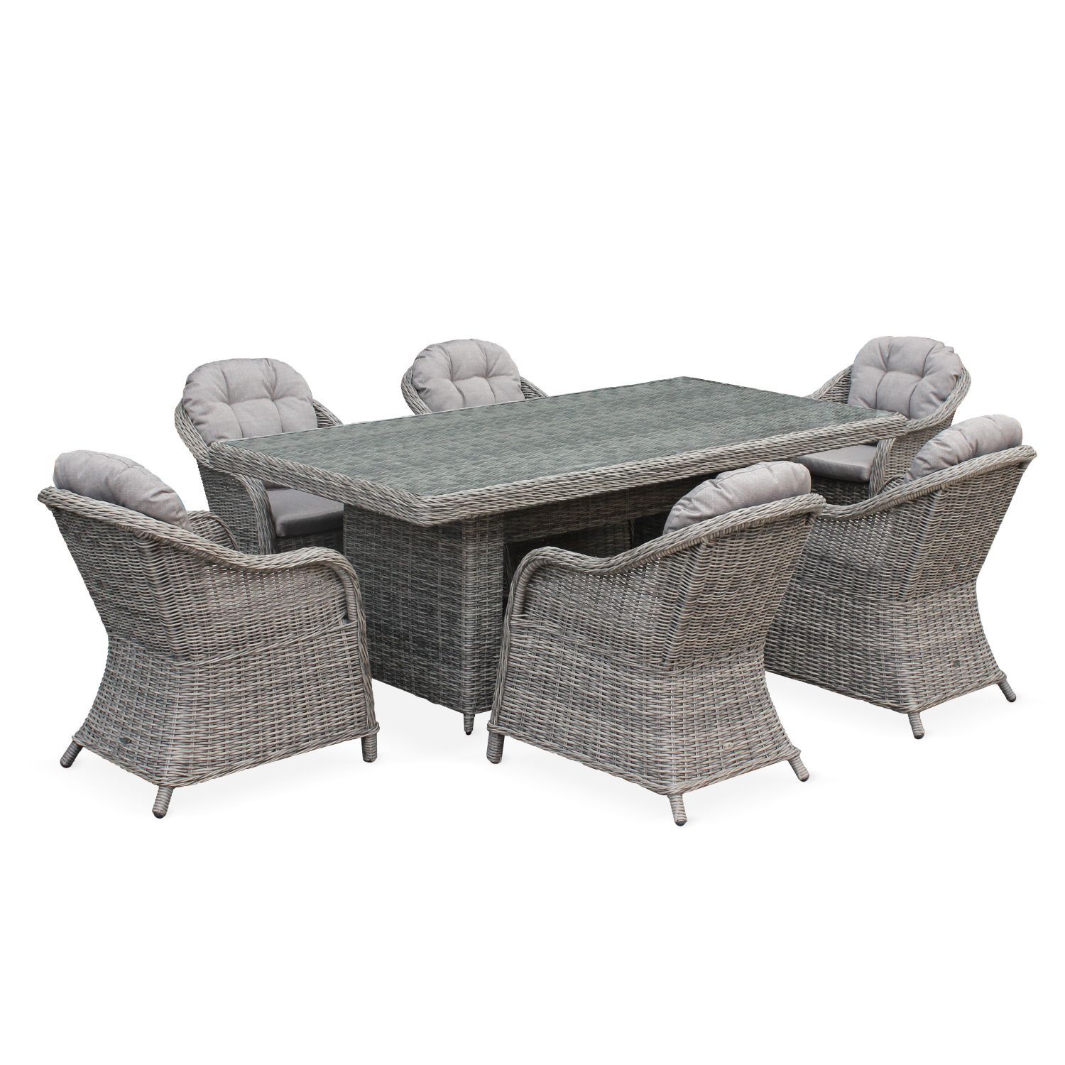 Mesa de jardín de resina trenzada redonda Gris Lecco Cojín beige