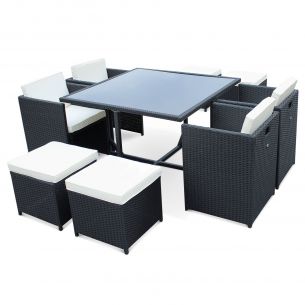 Vasto 8 Mesa de jardim, resina trançada, preto, cru, 8 lugares | Vasto