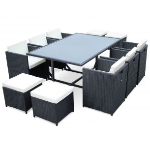 Mesa de jardim, resina trançada, preto, cru, 10 lugares Foto Vasto 10 Mesa de jardim, resina trançada, preto, cru, 10 lugares | Vasto