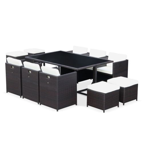 Vasto 10 Mesa de jardim, resina trançada, castanho, cru, 10 lugares | Vasto