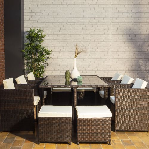 Vasto 10 Mesa de jardim, resina trançada, castanho, cru, 10 lugares | Vasto