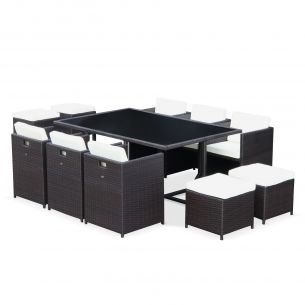 Vasto 10 Mesa de jardim, resina trançada, castanho, cru, 10 lugares | Vasto