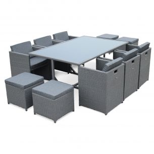 Vasto 10 Mesa de jardim, resina trançada, cinzento, 10 lugares | Vasto