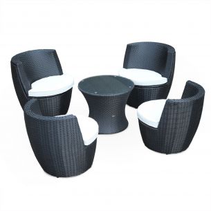 Bologna Conjunto jardim, moveis de jardim, ânfora, 4 lugares, resina trançada, preto