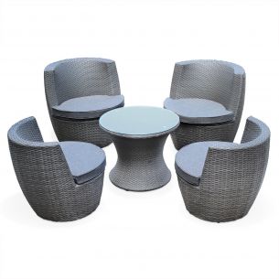 Bologna Conjunto de jardim conjunto ânfora, 4 lugares, resina trançada, cinza