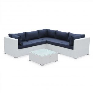 Napoli Móveis de jardim, branco, azul, 5 lugares | Napoli