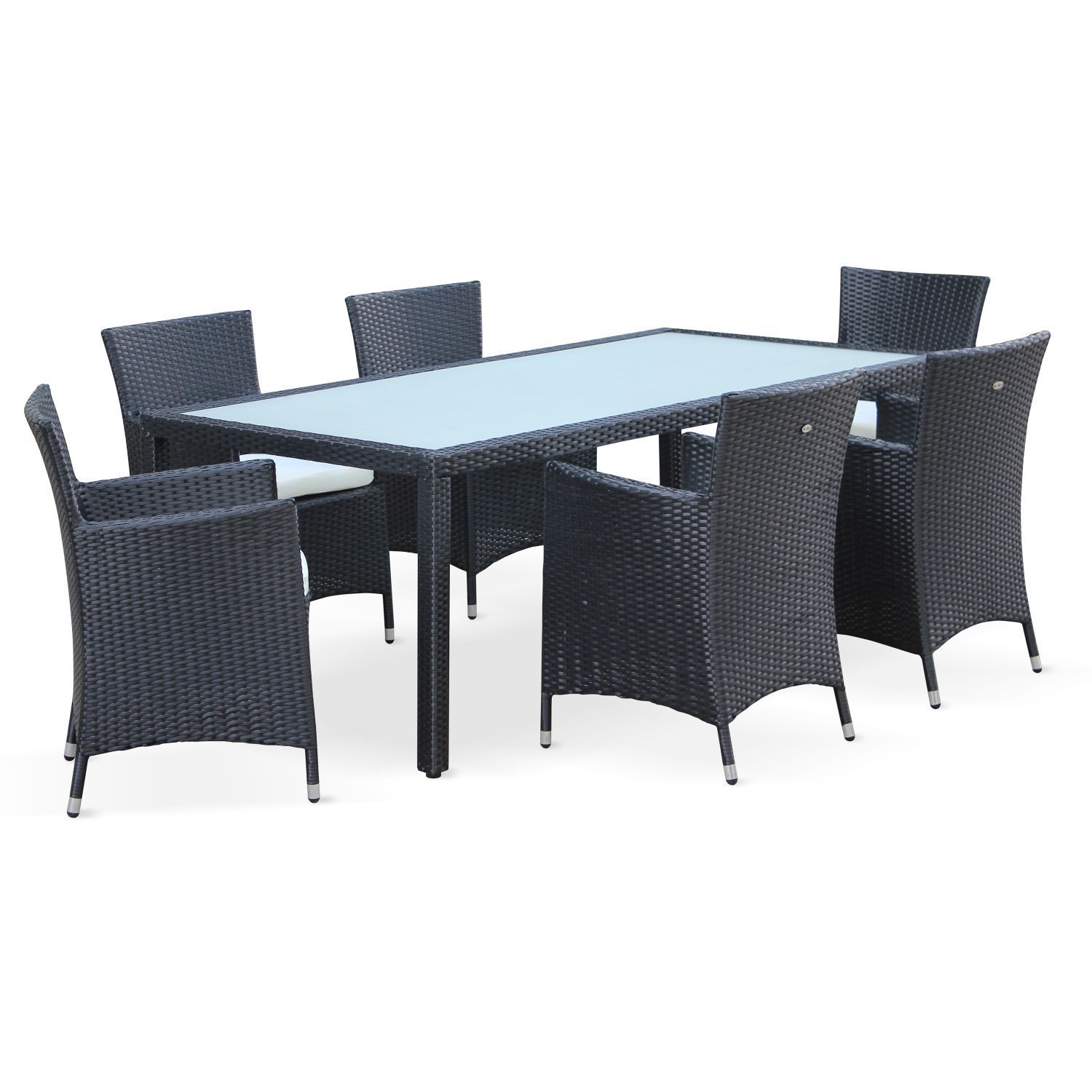 Conjunto mesa y sillas de jardín Negro 6 plazas de Resina trenzada