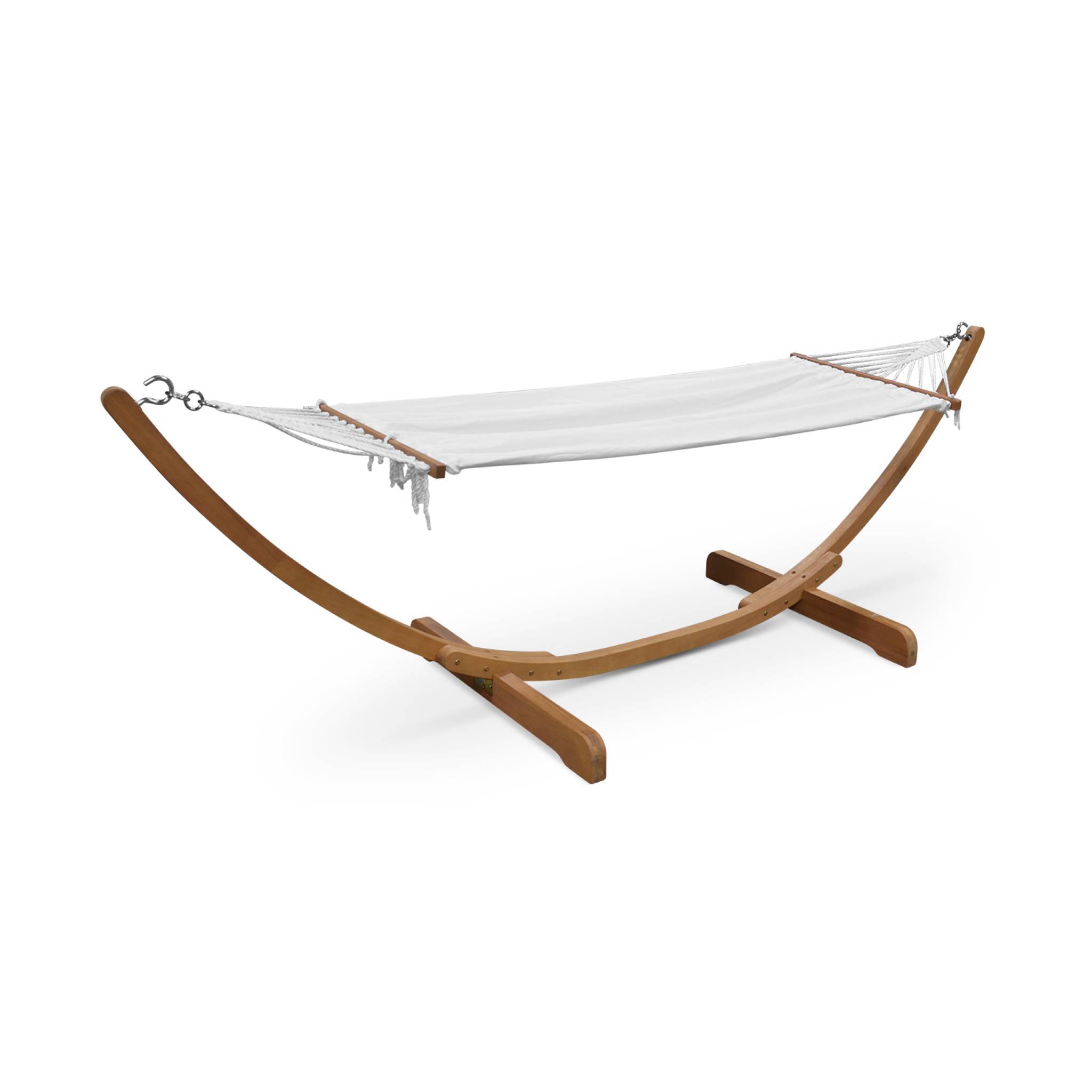 Amaca in legno con telo in cotone, bianco