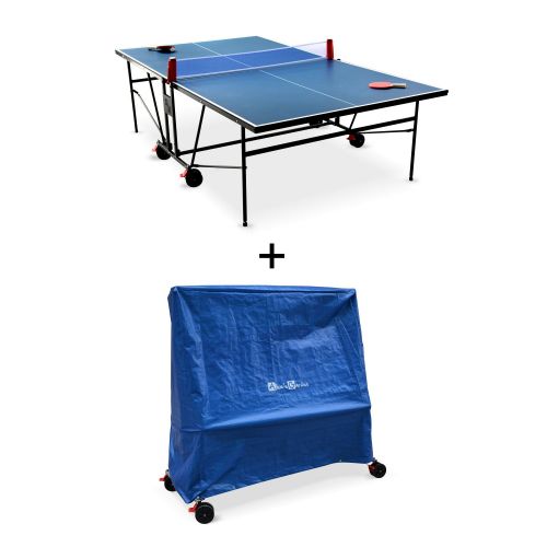 Ping pong tafel INDOOR blauw met beschermhoes, opvouwbare tafel met 2 batjes 3 balletjes