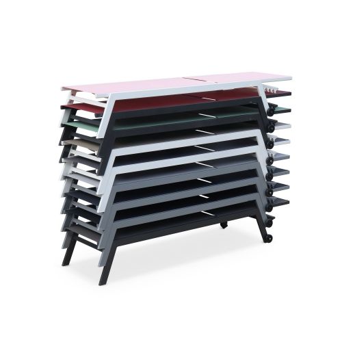 Elsa Conjunto de 2 redes ELSA em alumínio antracite e têxtil vermelho borgonha, redes multi-posições com rodas