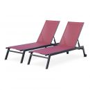 Elsa Conjunto de 2 redes ELSA em alumínio antracite e têxtil vermelho borgonha, redes multi-posições com rodas