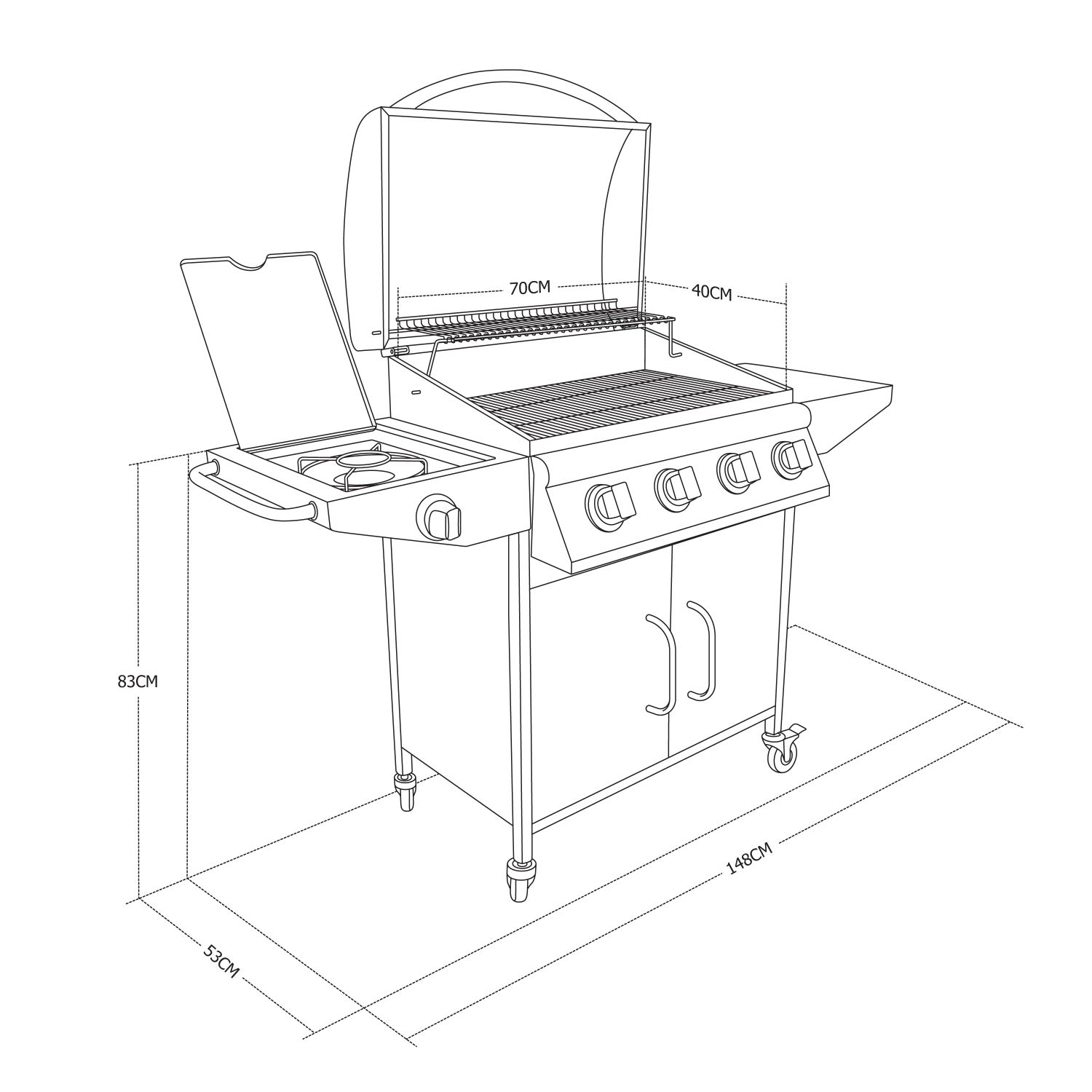 Gasbarbecue Albert Barbecue 4 branders + 1 zijbrander (gaspit) Inox