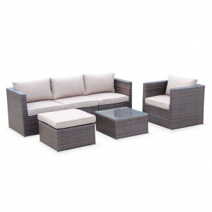 Benito BENITO rattan and aluminium 5 seater chocolate / brown garden sofa set