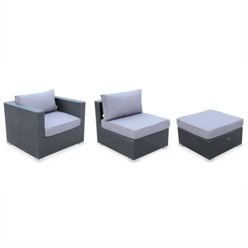 13-14 seater rattan garden sofa set – Tripoli black / grey