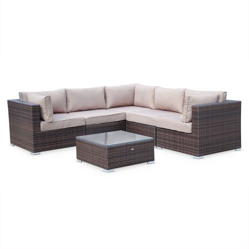 5-seater rattan garden corner sofa set - Napoli chocolate / brown