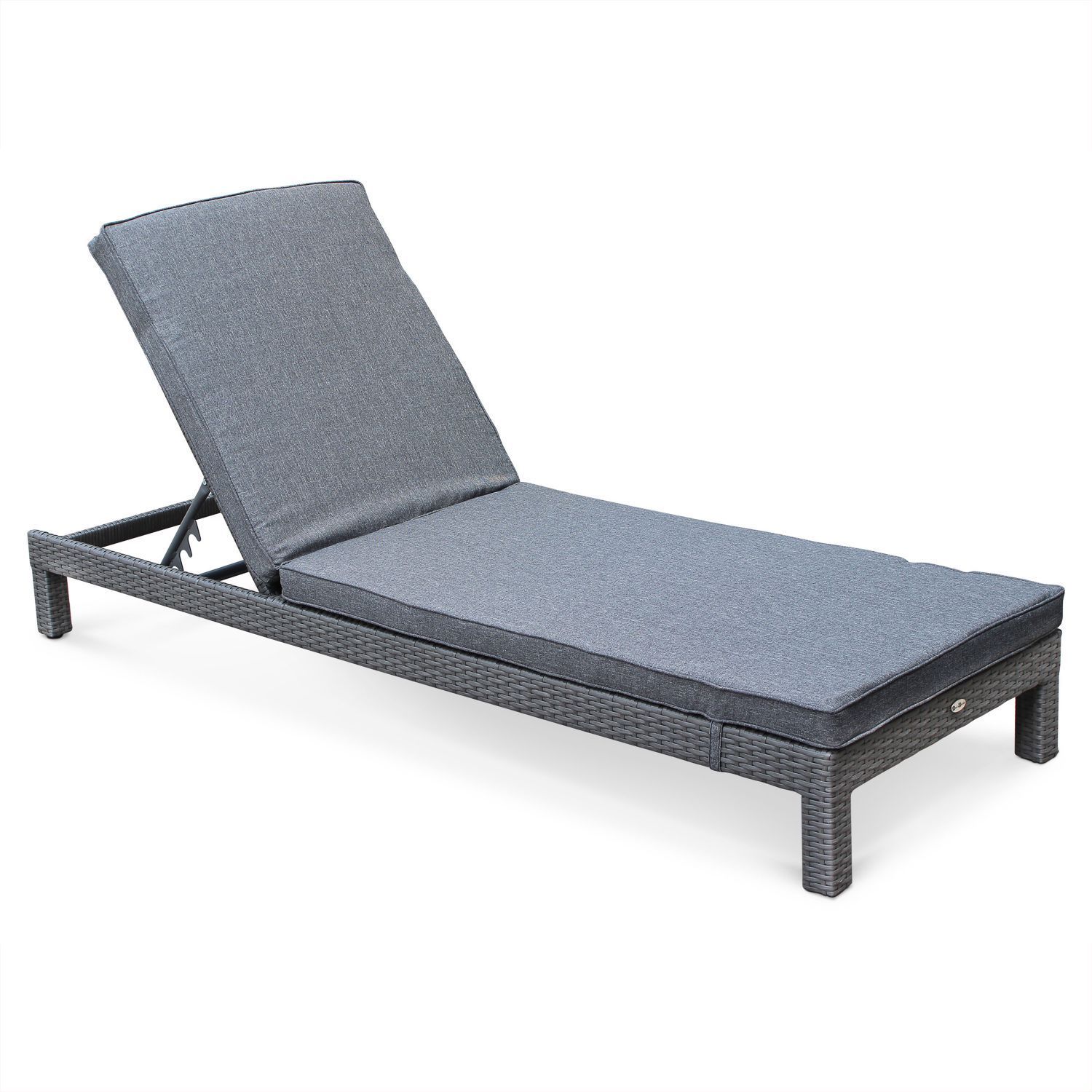 Pisa Set of 2 rattan sun loungers, grey / charcoal grey