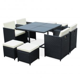 Mesa de jardim, conjunto para exterior, preto, cru, 8 lugares, cubo 8 Foto Cubo 8 Mesa de jardim, preto, cru, 8 lugares | Cubo 8