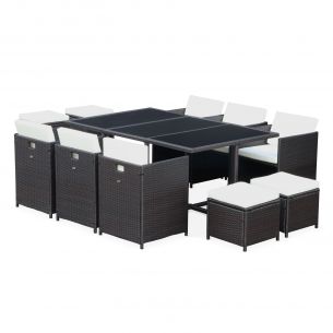 Cubo 10 Mesa de jardim, castanho, cru, 10 lugares | Cubo