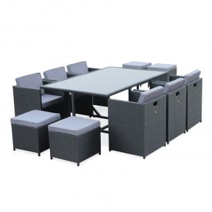 Vasto 10 Mesa de jardim, resina trançada, preto, cinzento, 10 lugares | Vasto