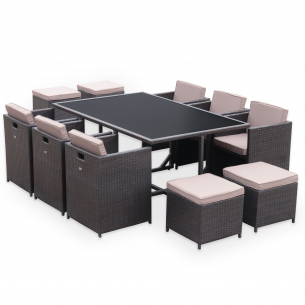Vasto 10 Mesa de jardim, resina trançada, castanho, 10 lugares | Vasto
