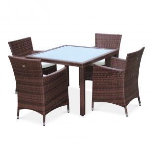 Gesini Conjunto de mesa e cadeiras de jardim, castanho, cru, Gesini