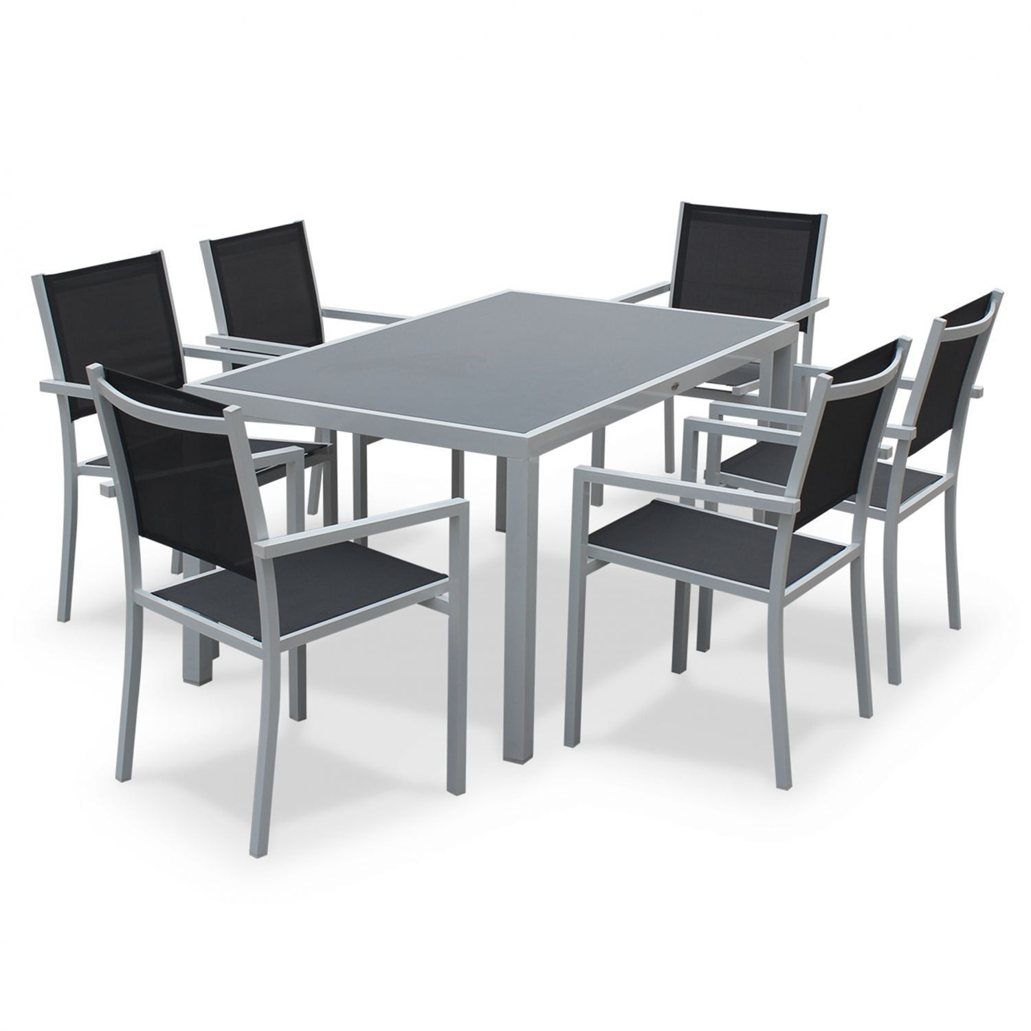 Tuintafel set van 1 tafel en 6 stoelen van aluminium en textileen