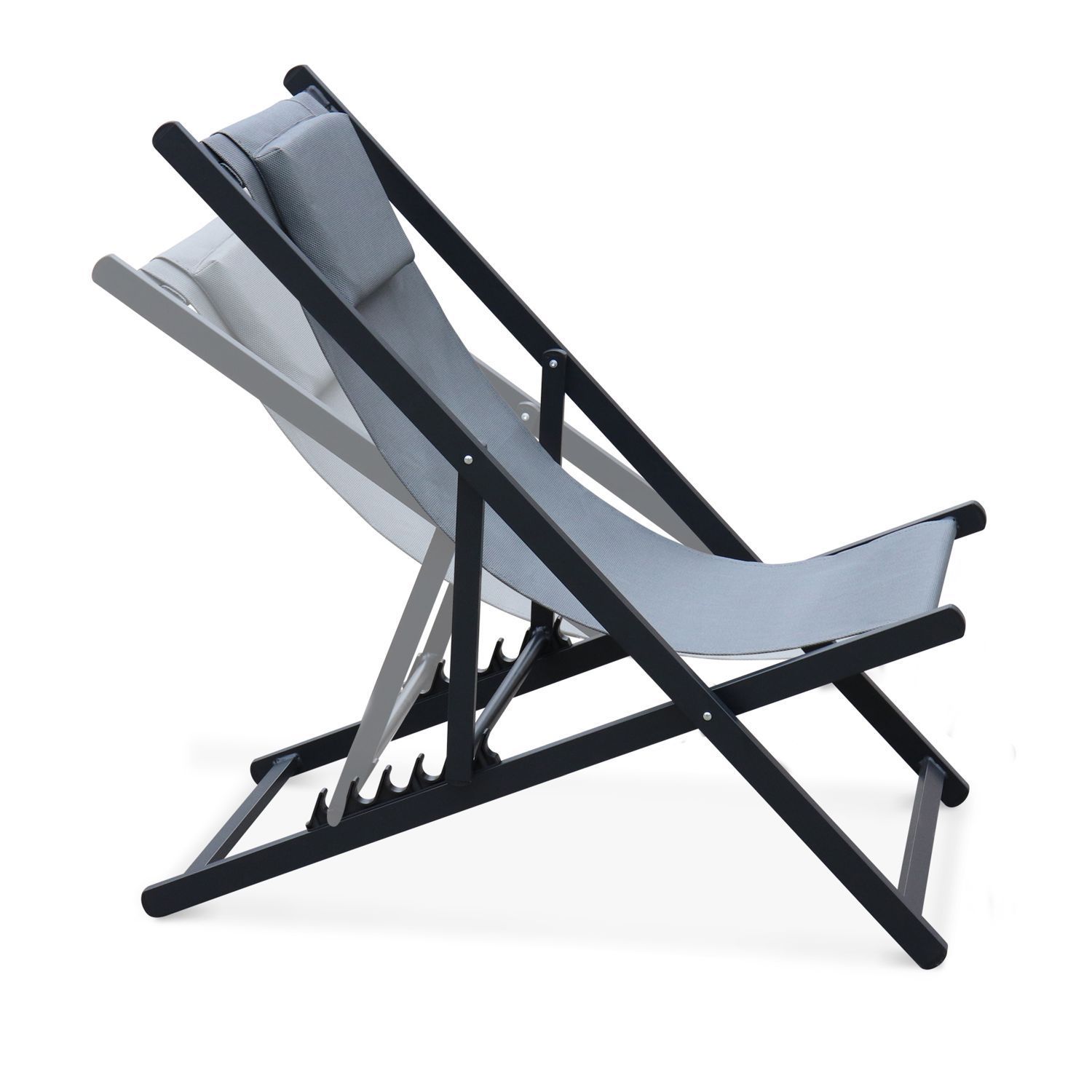 Set of 2 sun loungers adjustable deck chairs with headrests made from