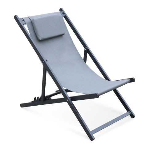 Set of 2 sun loungers adjustable deck chairs with headrests made from