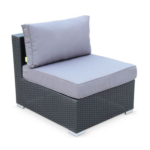 Muebles de jardin, Rattan sintetico, Negro Gris, 5 plazas | Napoli