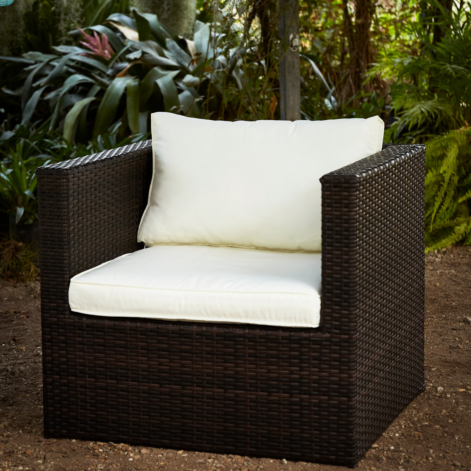 Rattan and aluminium 5-seater garden sofa set chocolate / off white