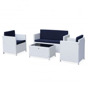 Perugia Móveis de jardim, rattan sintético, Branco Azul, 4 lugares | Perugia