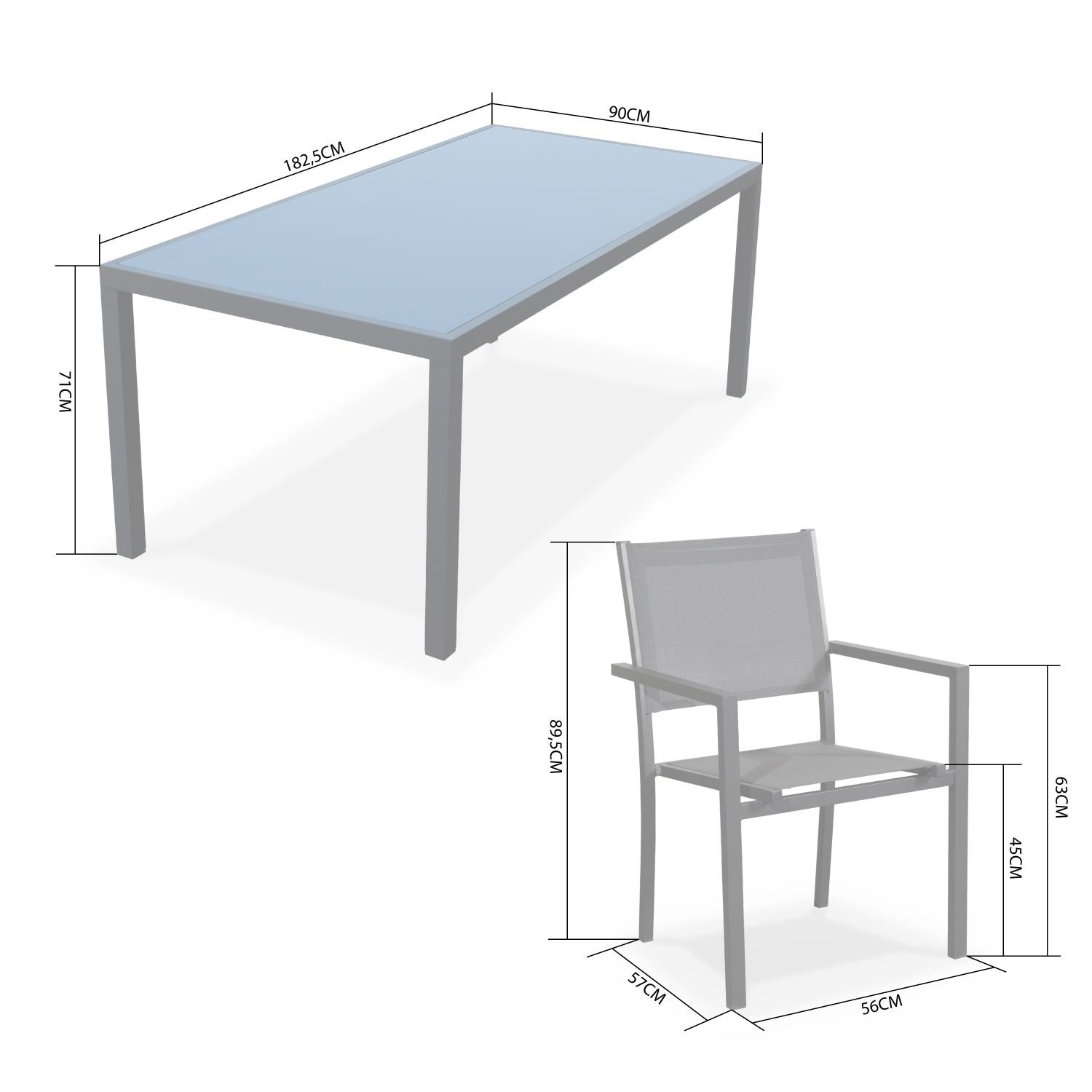 Mesa de jardin, Aluminio, Blanco Gris, 8 plazas | Capua180