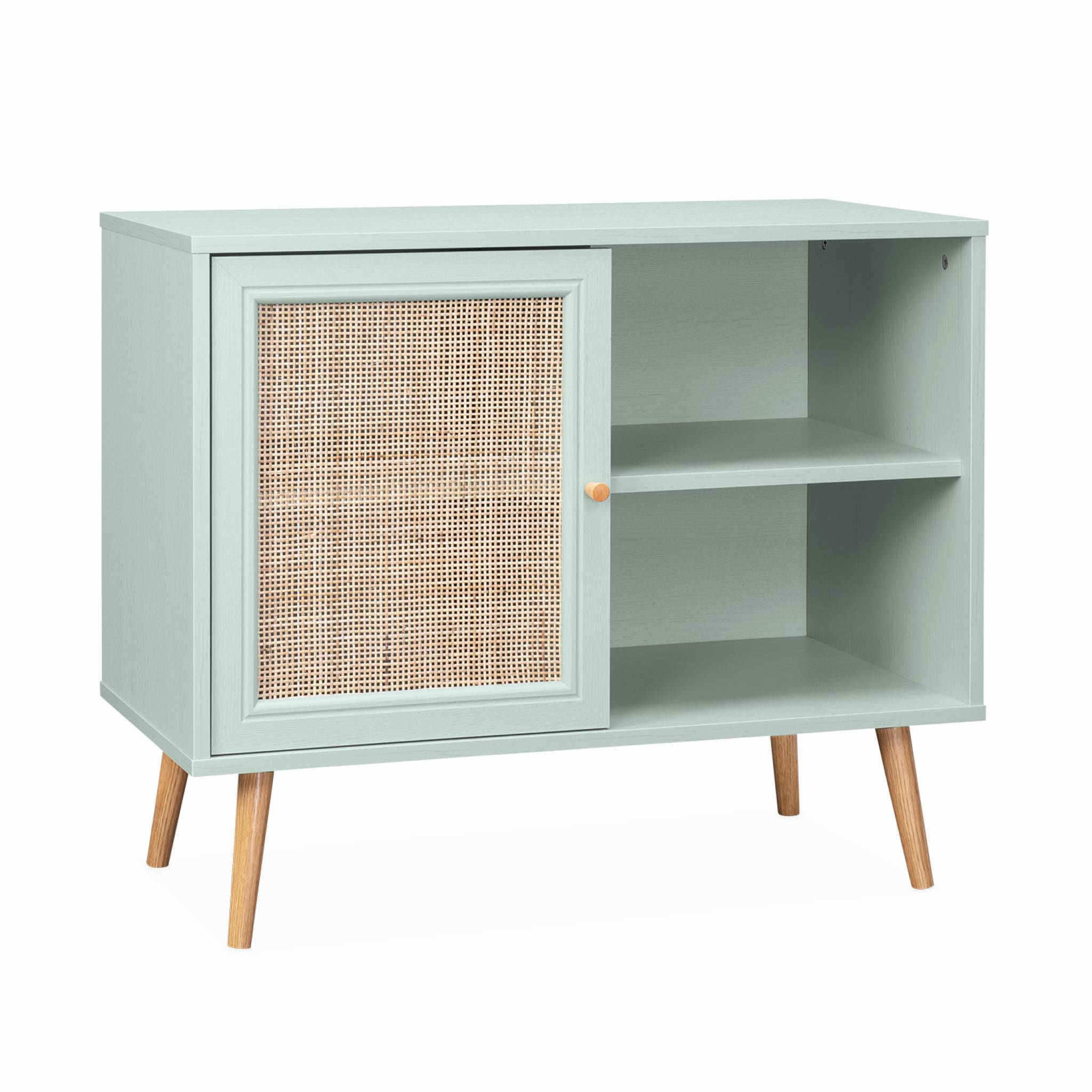 Credenza in cannage, 1 anta, 80cm, verde celadon