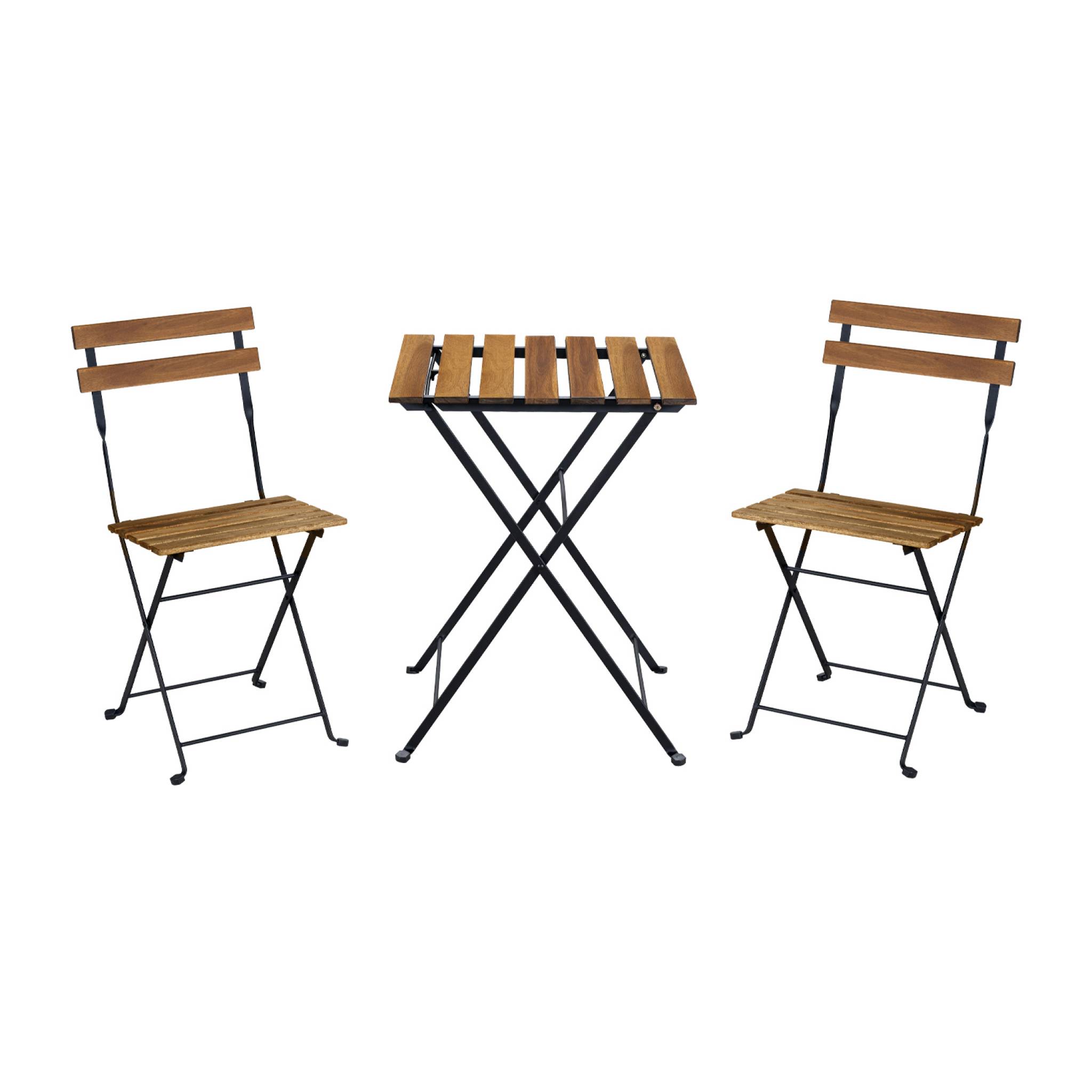 Set tavolo da bistrot in legno, metallo, 2 sedie pieghevoli, nero