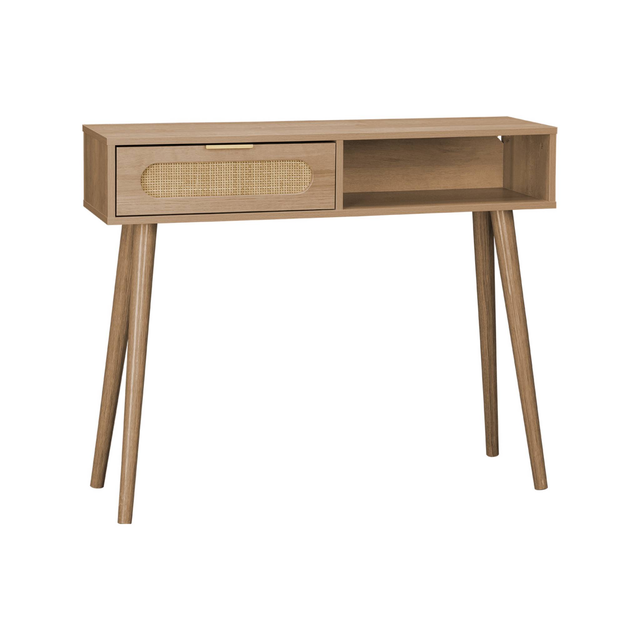 Image of Consolle scandinava in canna e legno, 100cm, marrone naturale