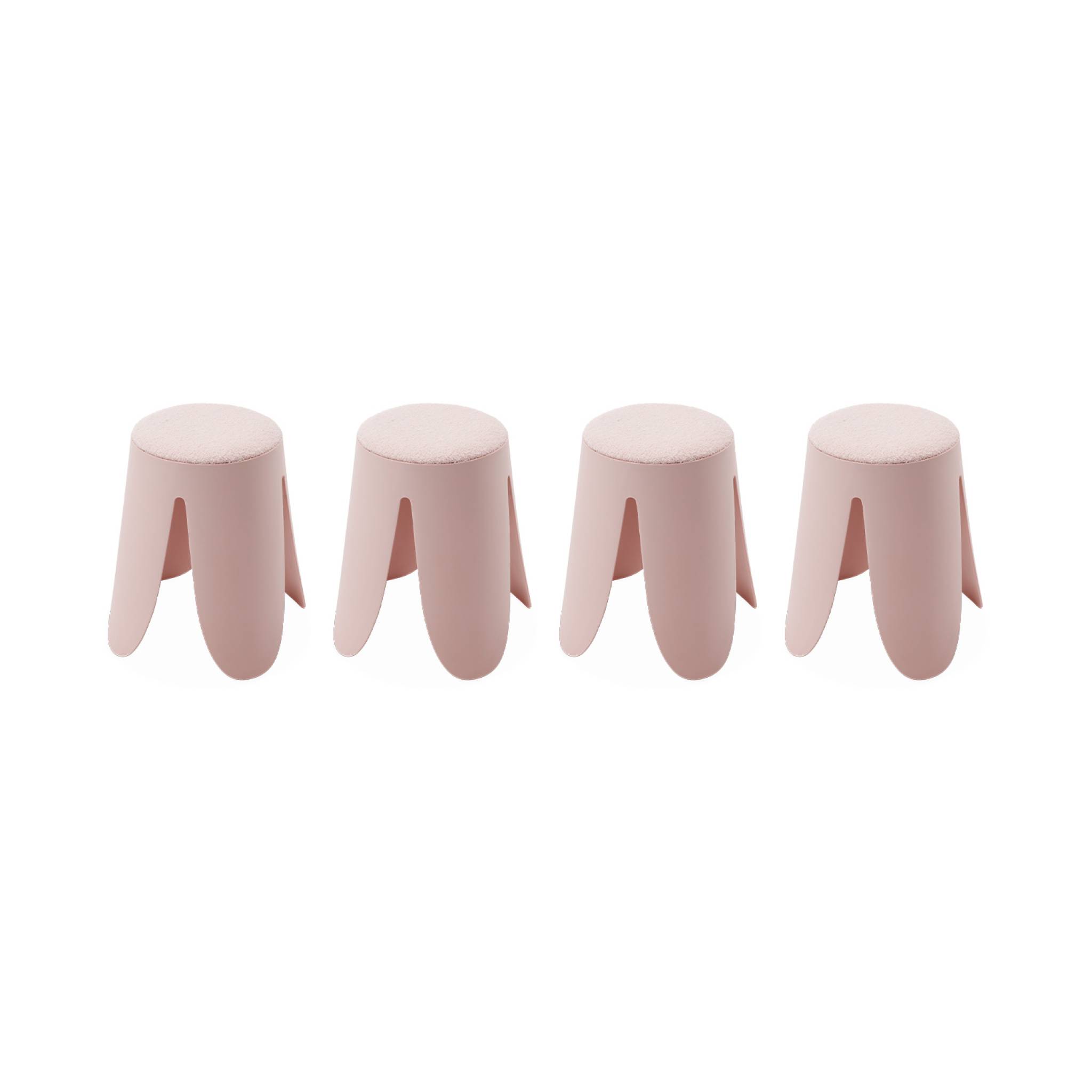 Image of Set di 4 sgabelli impilabili in materiale bouclé, rosa pallido