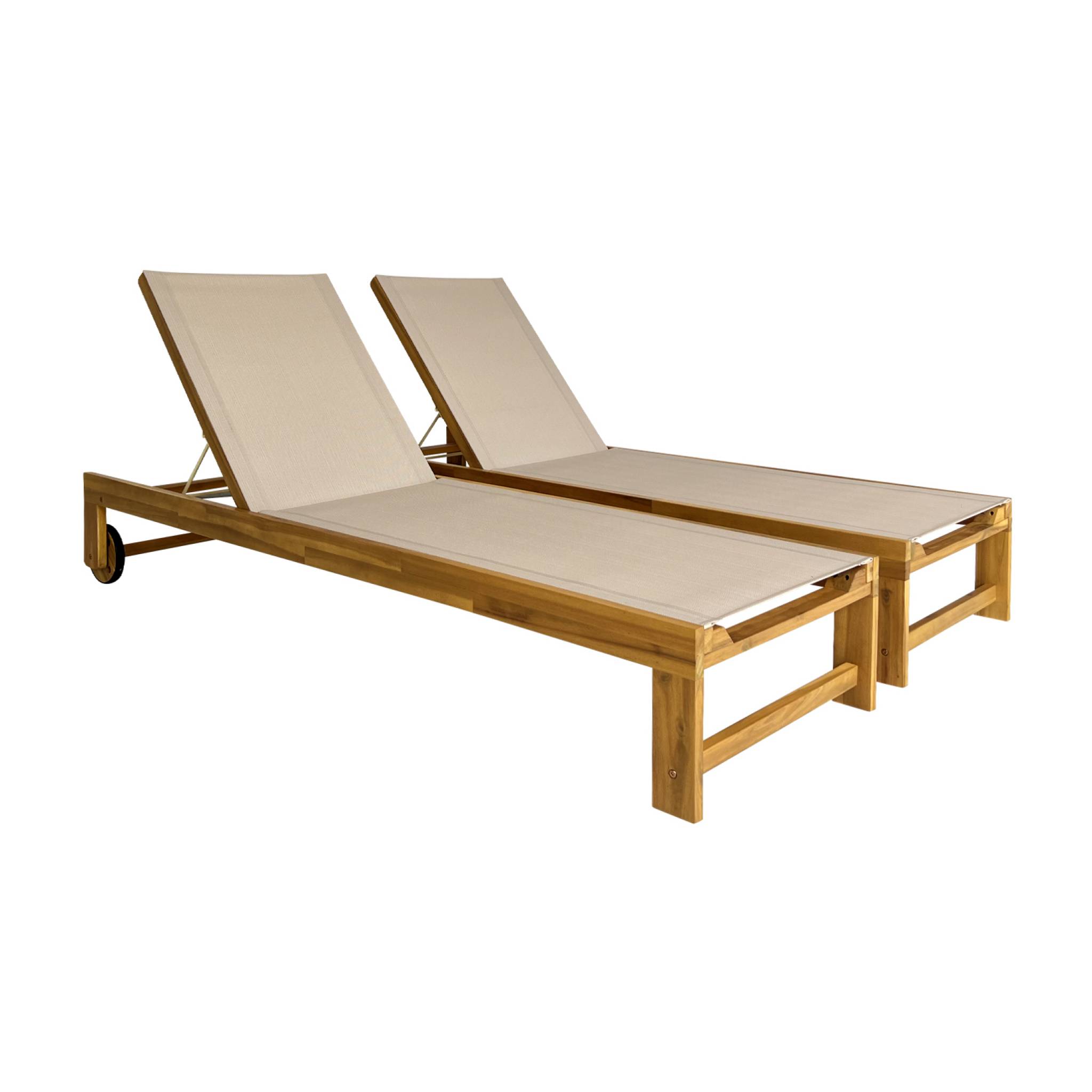 Set di 2 lettini prendisole in legno multiposizione, beige
