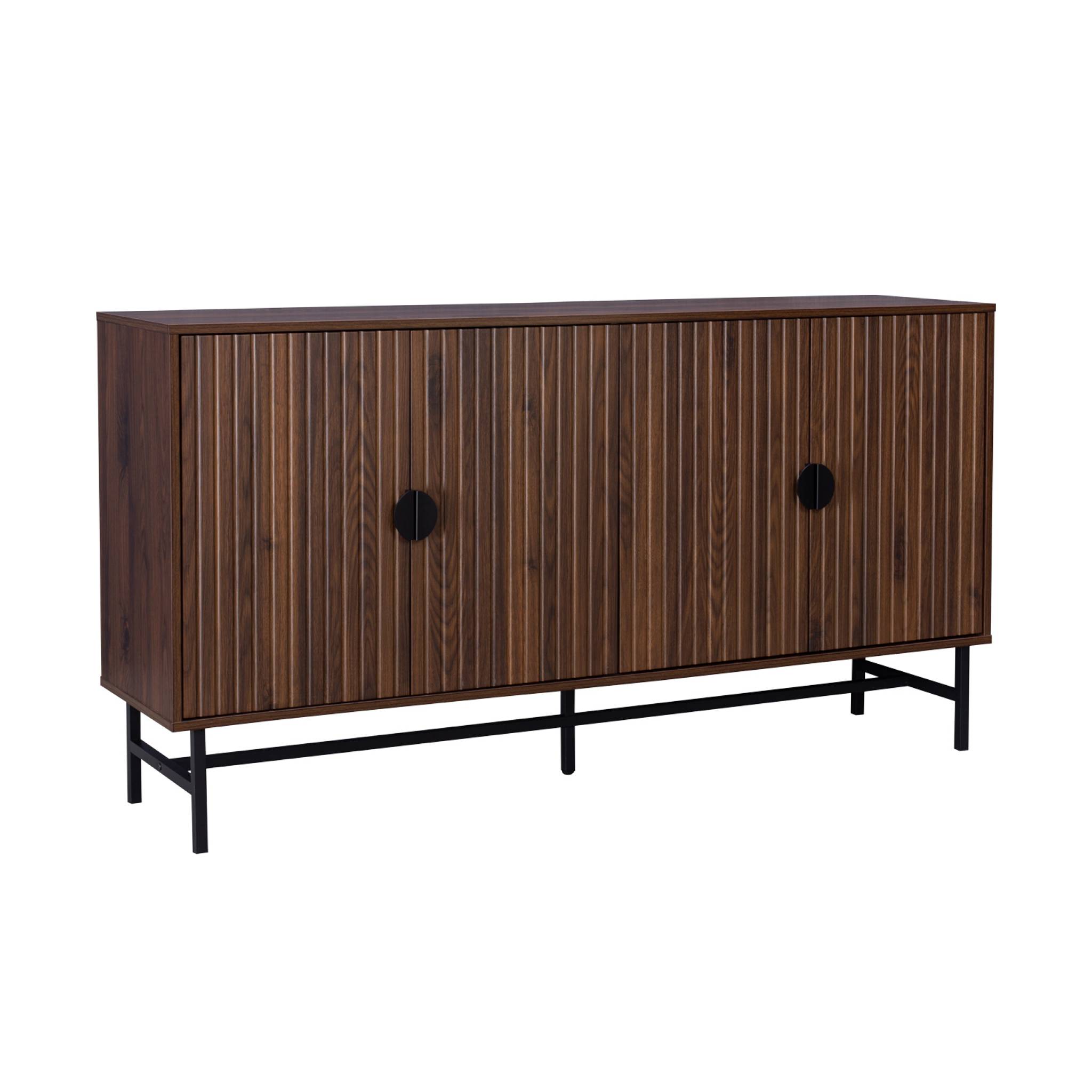 Credenza a 4 ante nera scanalata effetto legno, 157.5cm, marrone scuro