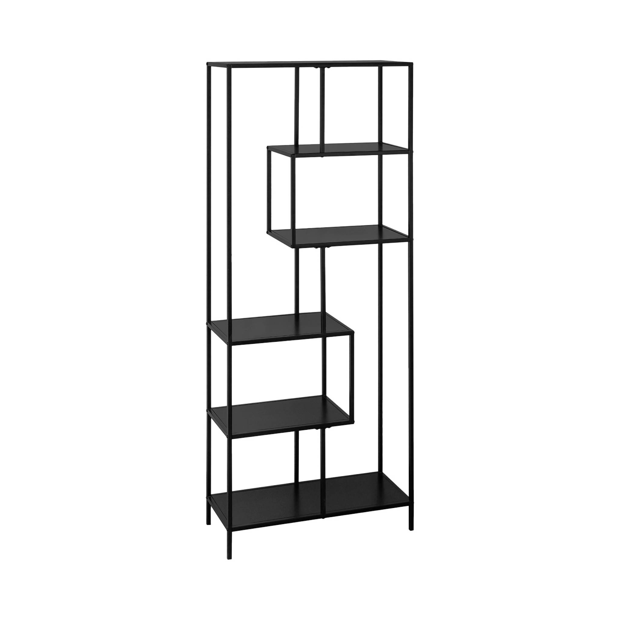 Libreria asimmetrica in metallo nero a 6 livelli, nero