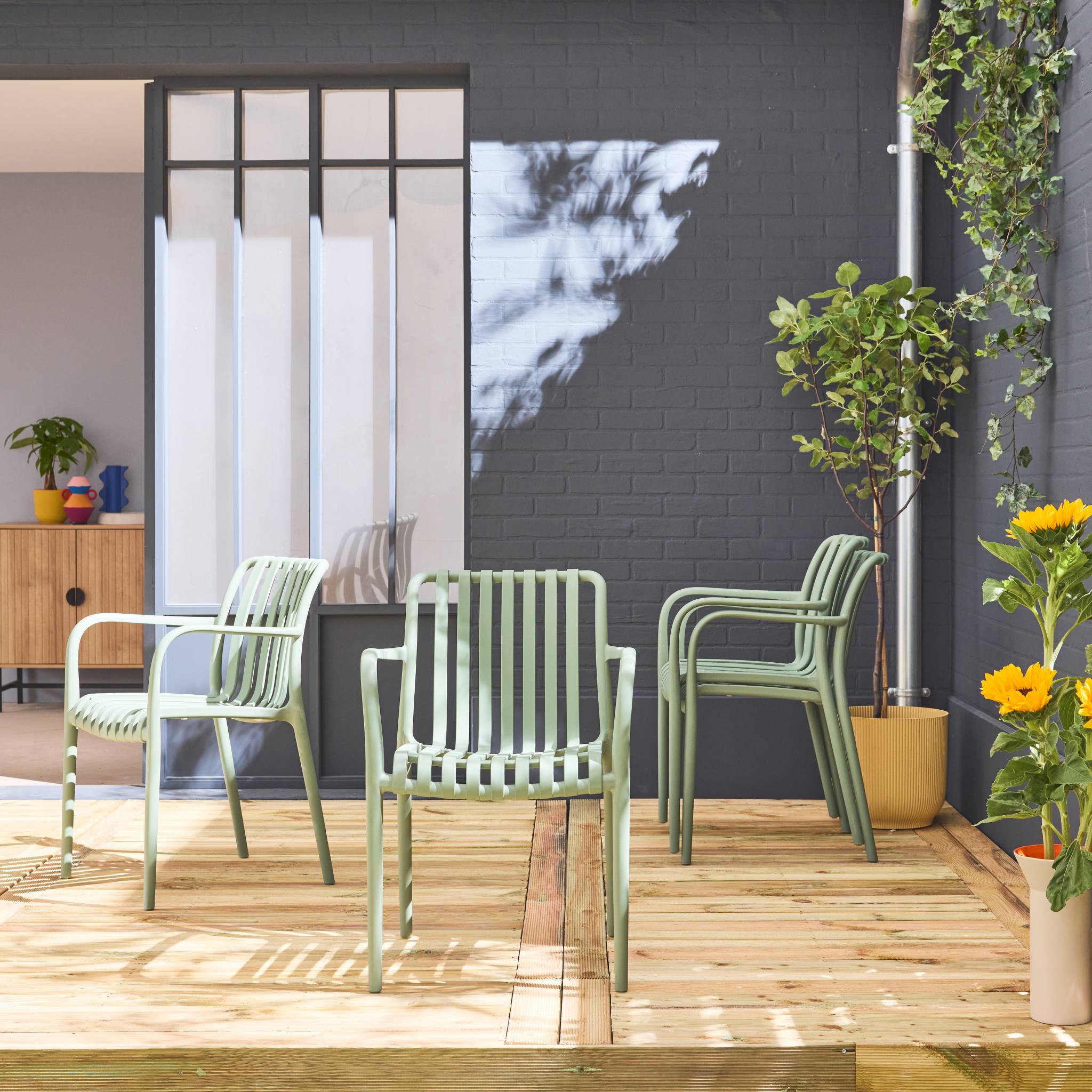 Set Di 4 Poltrone Da Giardino In Plastica, Verde Grigio-image