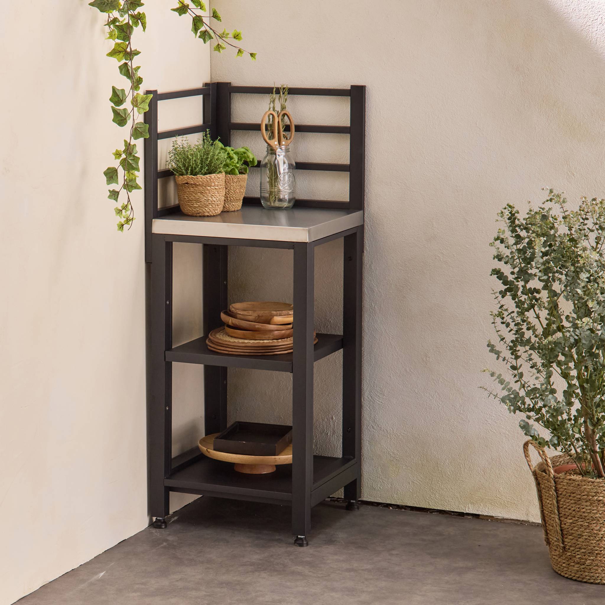 Mobile Da Esterno In Acciaio 2 Ripiani, 48.5Cm, Nero-image