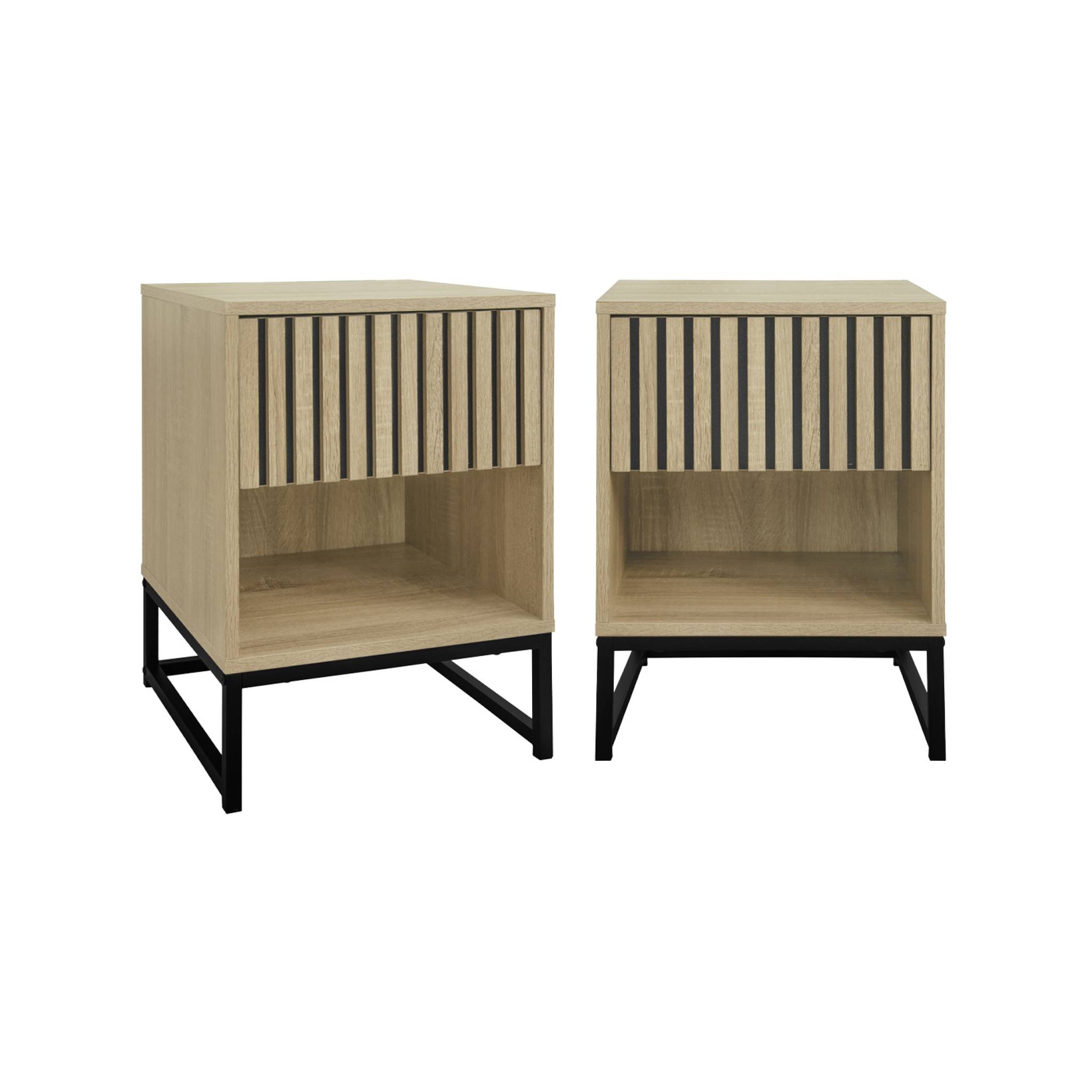 Set di 2 comodini contemporanei, decoro in legno scanalato, 1