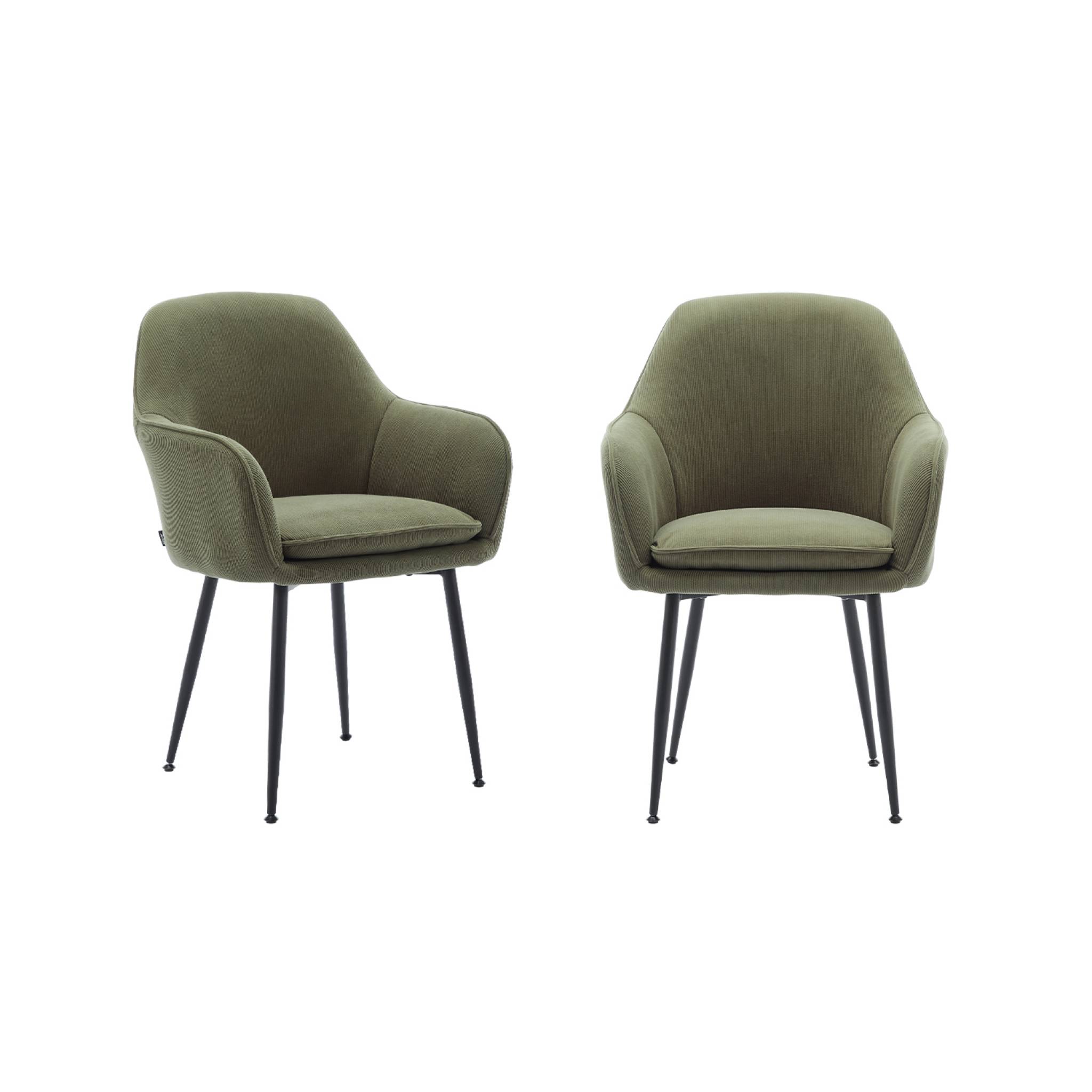Set di 2 poltrone in velluto a coste con gambe in metallo nero opaco,