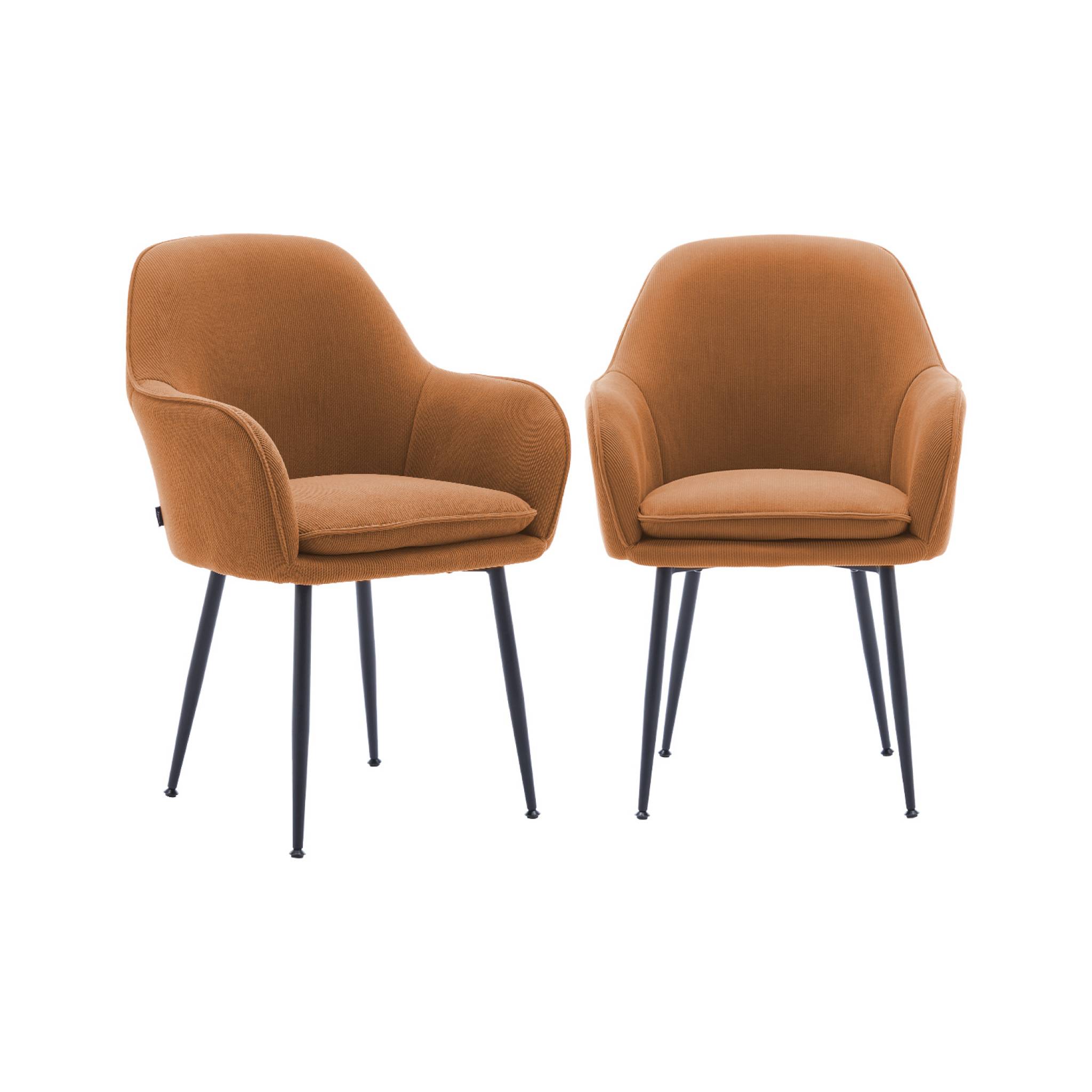 Set di 2 poltrone in velluto a coste con gambe in metallo nero opaco,