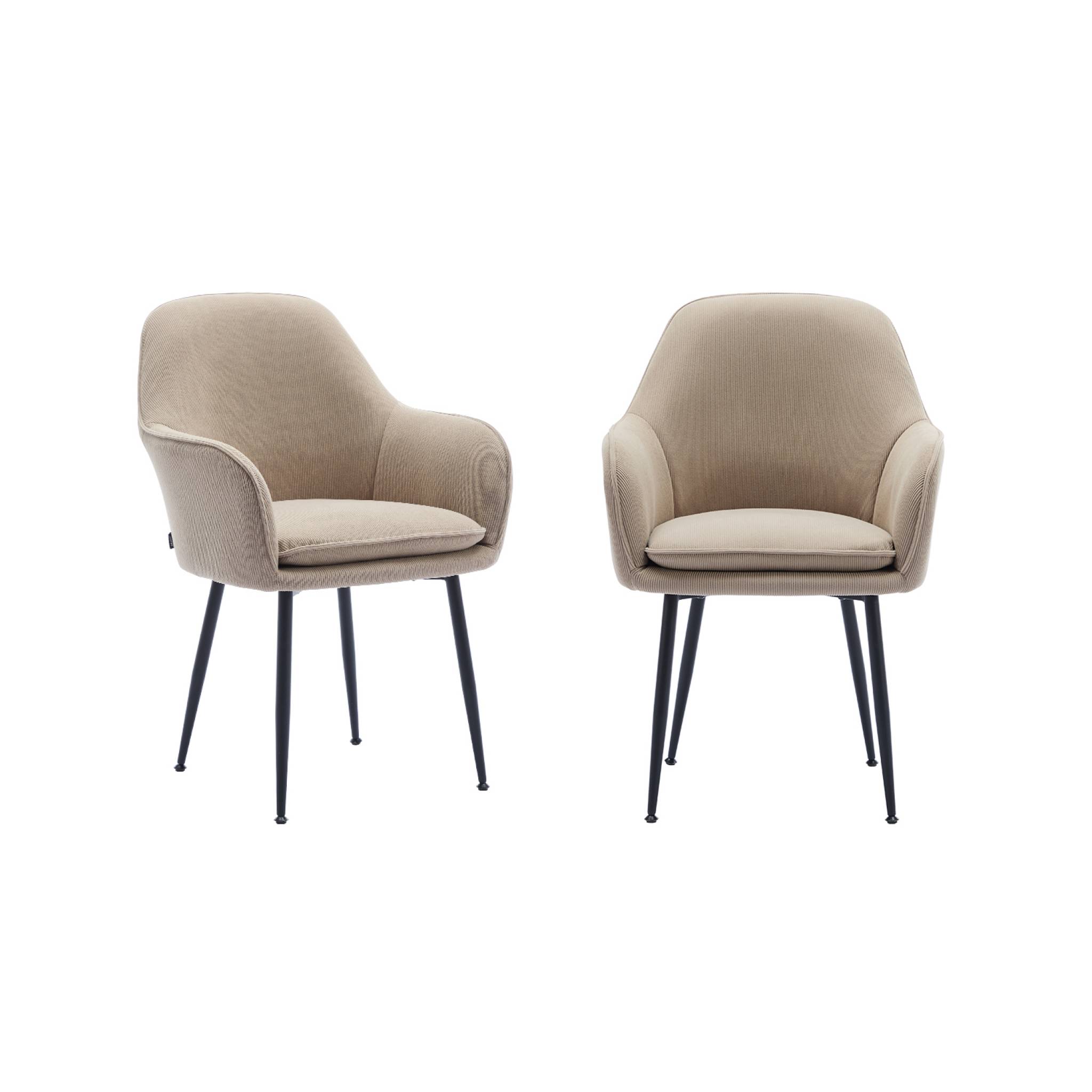 Set di 2 poltrone in velluto a coste con gambe in metallo nero opaco,