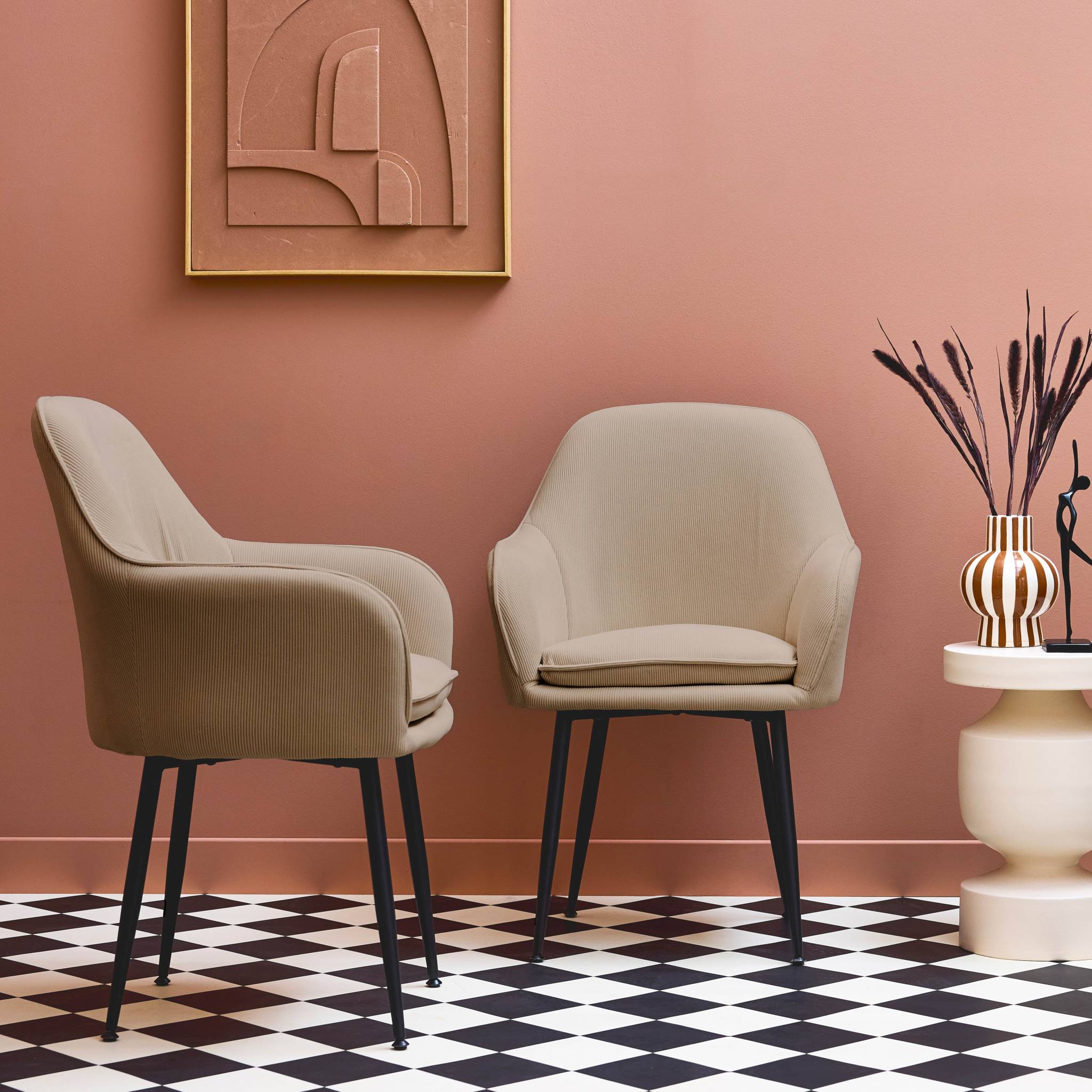 Set Di 2 Poltrone In Velluto A Coste Con Gambe In Metallo Nero Opaco,-image