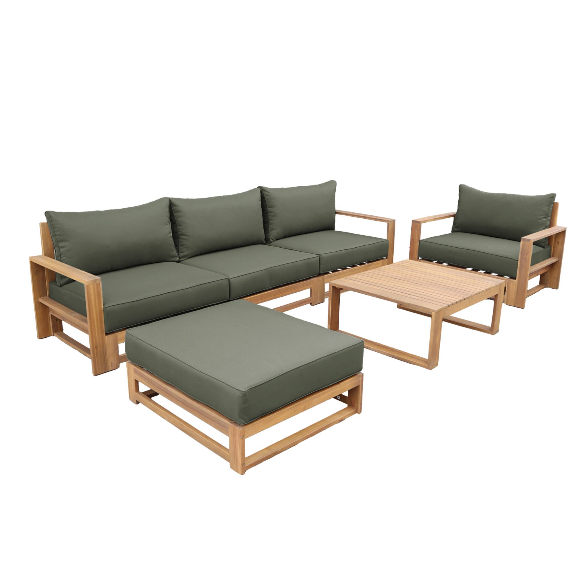 Set di mobili da giardino in legno a 5 posti, marrone naturale