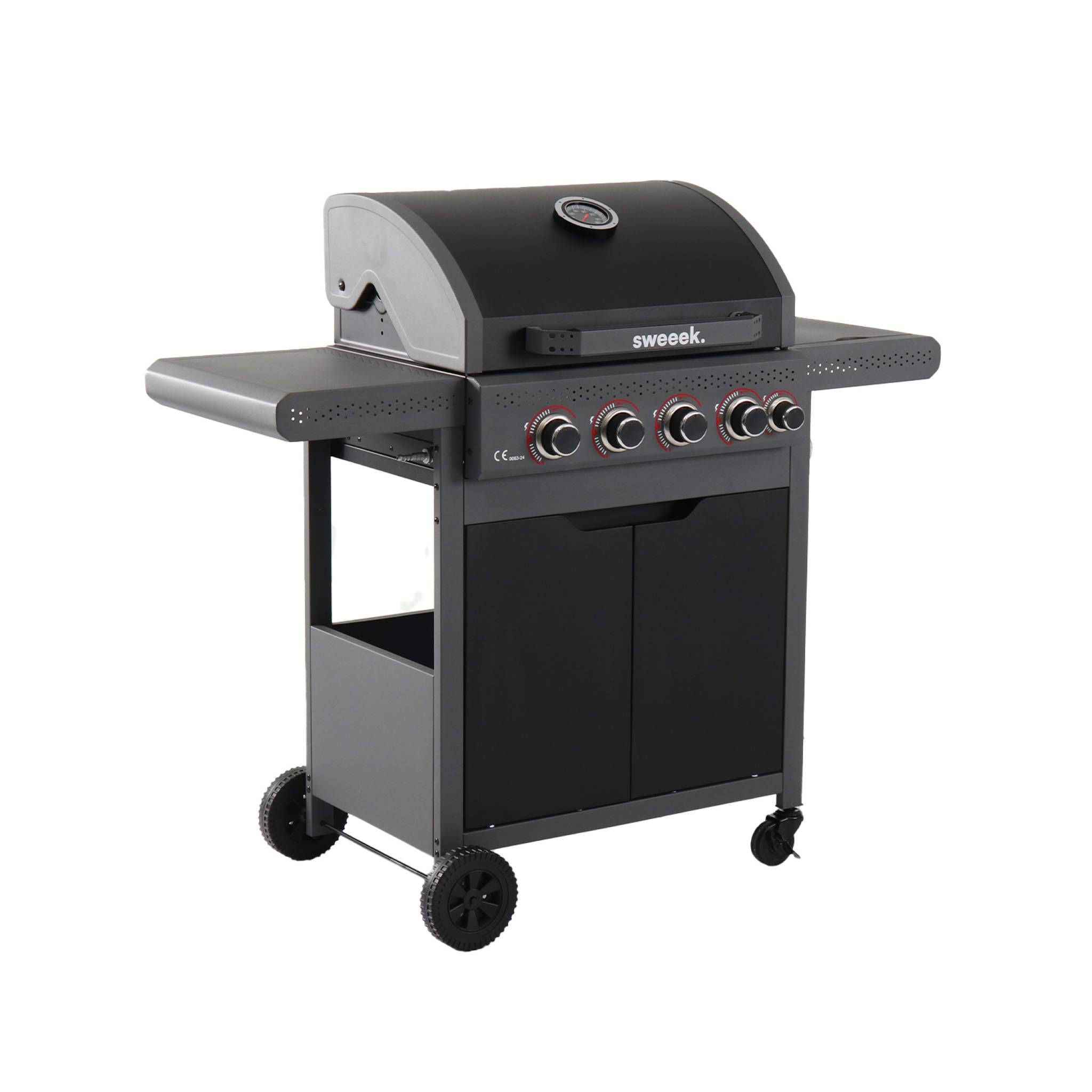 Barbecue a gas 4 bruciatori e 1 fuoco laterale, nero
